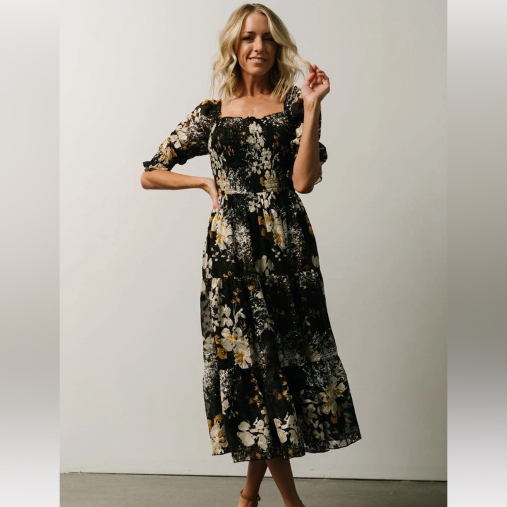 NWT Baltic Born Fabian Jacquard Midi Dress in Black Floral
